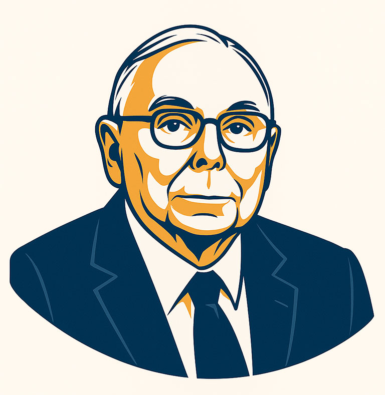 Illustration eines älteren Mannes mit Brille und Anzug im Vektor-Stil-Warren-Buffett