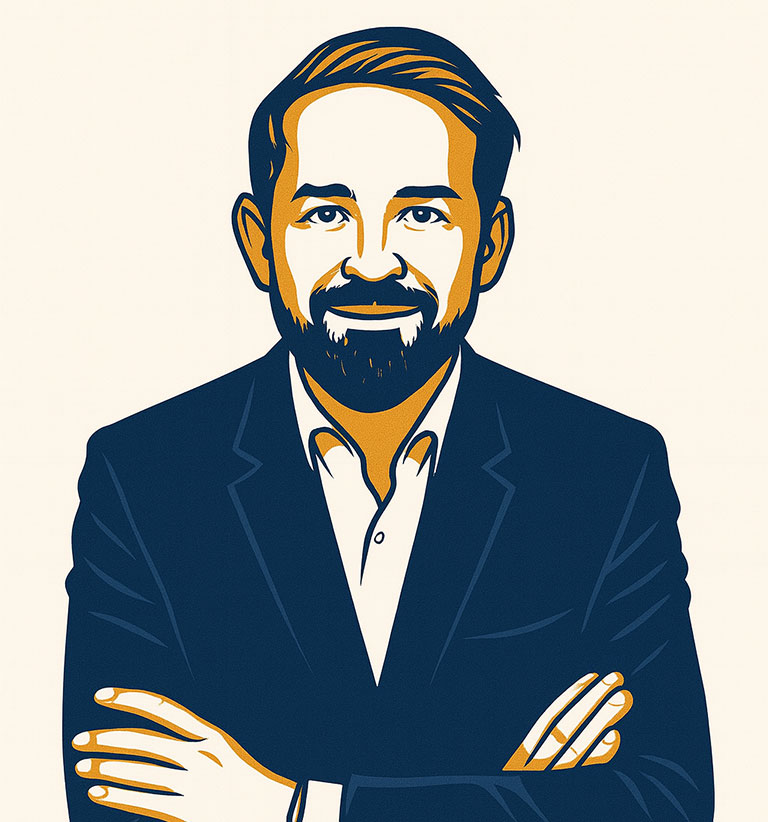 Illustration eines älteren Mannes mit Brille und Anzug im Vektor-Stil-Warren-Buffett