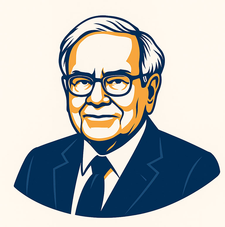 Illustration eines älteren Mannes mit Brille und Anzug im Vektor-Stil-Warren-Buffett